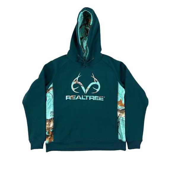 RealTree Women Hoodie Green Aqua Teal Sweater Fleece Sz‎ M - Picture 1 of 7